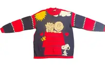 VINTAGE Snoopy & Friends Red Pullover Sweater Cartoon‎ Charlie Brown Red Blue