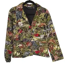 Vtg Animal Safari Colorful Maximalist Jacket Boxy Cotton Blazer Jungle Medium