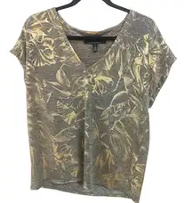 White House Black market gold metallic short cap sleeve v neck medium blouse