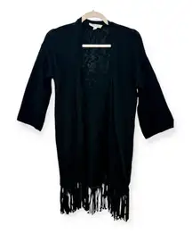 Two By Vince Camuto Black Fringe Open Cardigan Western Boho Festival XS