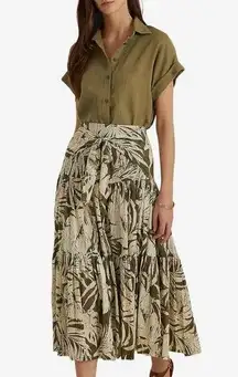 Ralph Lauren Lauren  Palm Leaf–Print Cotton Voile Skirt