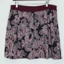Prana Womens Breathable Paisley Pull On A-Line Skirt Size L Brown Stretch Casual