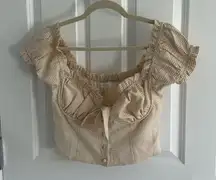 Light Yellow Gingham Short-Sleeve Ruffle Top – Cute and Casual