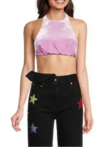 Valentino Velvet Halter Crop Top In Water Lilac