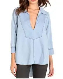 One Teaspoon Size XS Dallas Le Pure V-Neck High Low Chambray Top Shirt NWT