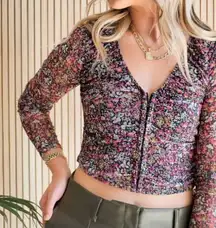 STEVE MADDEN Floral Mesh Long Sleeve Crop Top Hook And Eye Front Sz XS Small New