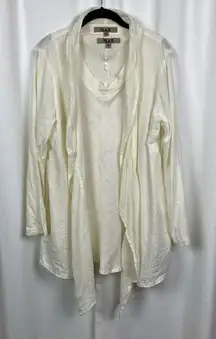Flax Cream Linen Tank&Long Sleeve Open Drape Front Jacket Sz.S