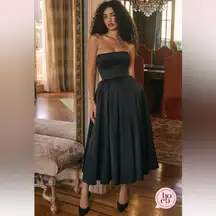 House of cb Contessa Black Strapless Satin Corset Midi Dress‎ NWOT size L