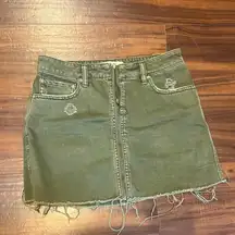 Free People Olive Distressed Denim Skirt