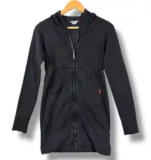 Hard Tail Forever Double Zip Long Black Hoodie Dress Small
