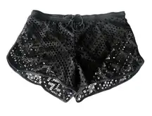 Black Crochet Swimming SHORTS Hollow Out Lace Over SWIM BOTTOM LG Women's NWOT