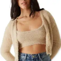 Streetwear Society Fuzzy Button Front Cardigan & Cami 2 Piece Set