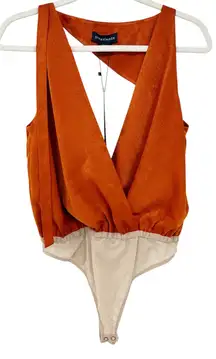 NWT Stylestalker Womens Going Out‎ Erick Surplice Cutout Bodysuit Size S Copper