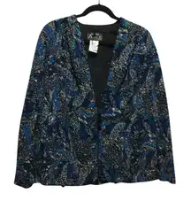 Alex Evenings Womens Blue Abstract Sequin Beaded Blazer Jacket Size 2X