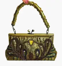 Vtg hand beaded mini small hand tote purse glam festival embelleshed