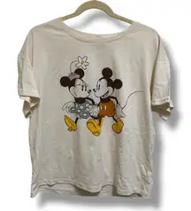 Disney‎ Minnie Mickey Mouse Tee Shirt Cream Cartoon Character Top Women's Size L