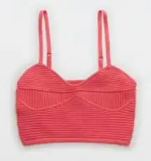 AERIE Rib Sweater Knit Crop Top Pink Punch Cami Large L *Have Matching Bottom