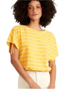 Marine Layer Shirt Women XL Yellow‎ White Striped Short Sleeve Blaine Cinch Tee