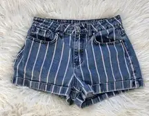 #48  High Waist Firework Stripe Denim Sewn Cuff Mom Short