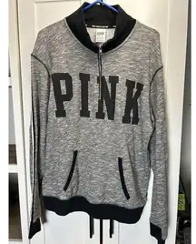 VS PINK LIMITED EDITION Size M Half Zip Long Sleeve Pullover‎ Gray Pinstripe