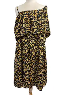 Women's Indulge Dress 3X Black Yellow Butterfly Print