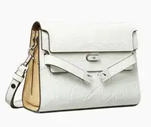 Tory Burch Lee Radziwill Croc-embossed Leather Shoulder Bag Blanc White New $949