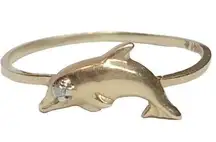 14K Yellow Gold Dolphin Dainty Thin Band Ring Sz 5.25