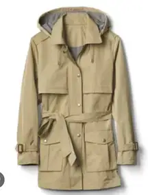 Gap Raincoat Lined Tan Hooded Trench Coat Size Xs Very Warm No Belt