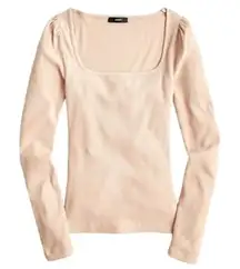 J Crew Shirt Women XXS Pink Taupe Ribbed‎ Stretch Cotton Square Neck Tee