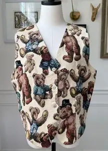 Vintage 90s Northern Traditions Teddy Bear Tapestry Vest XL