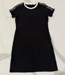 Calvin Klein T-Shirt Dress Short Sleeve Women's Small Black Logo Preppy Casual