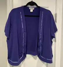 Serengeti Size 1X Blue Short Sleeve Open Front Cardigan Swim Top Coverup