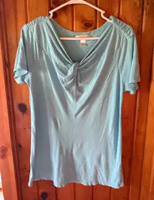 Christopher & Banks Twist Front Top Short Sleeve Casual Blue‎ Size L