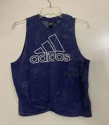 Adidas Blue marble log print cropped twist front tank top size Large