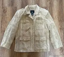 Mossimo Genuine Leather Suede Button Front Womens XL Utility Chore Jacket Beige