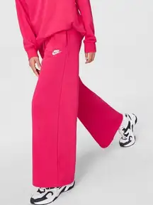 Nike Women's Sportswear Club Fleece Mid-Rise Wide-Leg Sweatpants in Pink Size XL