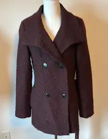 Calvin Klein Brown Wool Pea Coat with Classic Lapels useable but worn