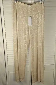 NWT White Label The White Company Womens Cream Sequin Wide Leg Trousers Pants 12