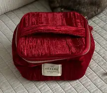 Sezane Garnet velour, zippered, travel makeup toiletry case OS