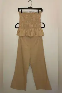 Cotton Candy LA Two-Piece Peplum Top & Linen Pants Outfit, Tan, Size M, NWOT