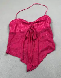 SHEIN Halter Top M Hot Pink Lace Bow Neck Asymmetrical Handkerchief Hemline Y2K