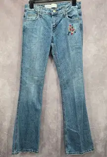 Mossimo Supply Co Denim Blue Jean Flare Bottoms Floral Pants Junior Size‎ 7