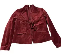 Women's Maroon Velvet Blazer S Single-Breasted Satin Bow Formal