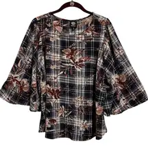 NWOT Bobeau Floral Plaid Women's Top Large