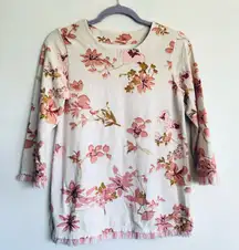 Spartina 449 Women’s Island Fringe Floral Pullover  Fringed Casual Top Size S‎