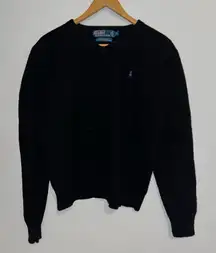 Ralph Lauren Polo Black V-Neck Wool Sweater Sz XL