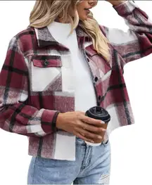 SHEIN Women's marion navy and White Plaid cropped Utility Jacket Xs fits like sm