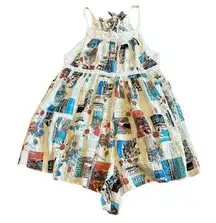 Urban Outfitters Travel Print Shorts Romper Open Tie Back Flowy Size Small Women