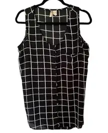 Japna Black White Plaid Sleeveless Lightweight Scoop Neck Tunic Blouse Large