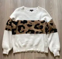 RACHEAL Cream & Brown Leopard Print Sweater Size L